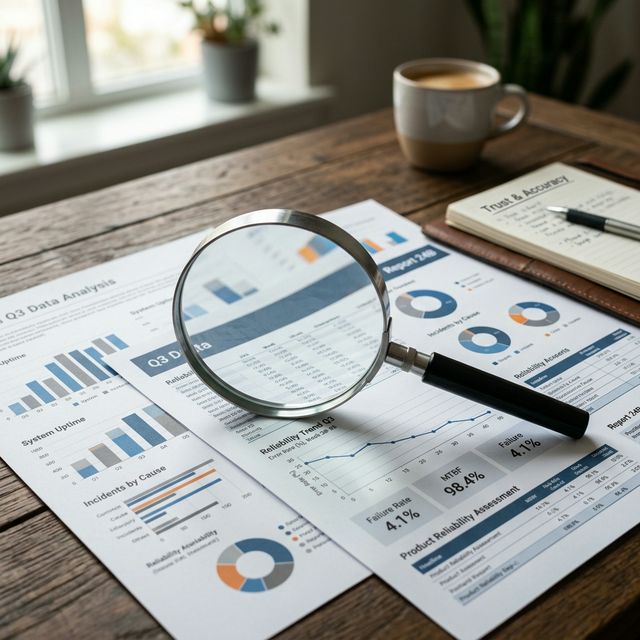 Data analysis charts with magnifying glass