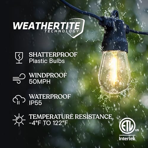 Brightech Ambience Pro Solar Powered Outdoor String Lights -27 ft Commercial Grade Waterproof Edison Patio Lights, Shatt variant 0