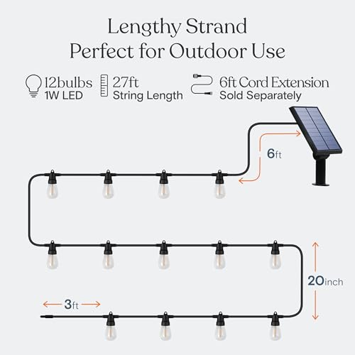 Brightech Ambience Pro Solar Powered Outdoor String Lights -27 ft Commercial Grade Waterproof Edison Patio Lights, Shatt variant 2