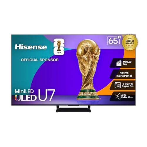 Hisense 65 U7 Mini-LED ULED 4K UHD Best Premium Gaming Google Smart TV (65U75QG, 2025 Model) - QLED, Native 165Hz, VRR 2