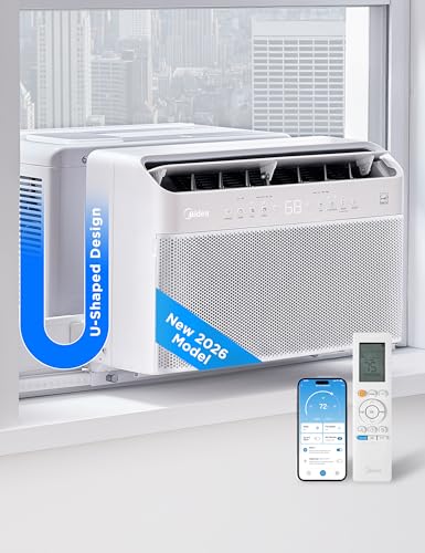 Midea 8,000 BTU U Shaped Smart Inverter Window Air Conditioner - Cools 350 Sq Ft, Ultra Quiet with Open Window Operation